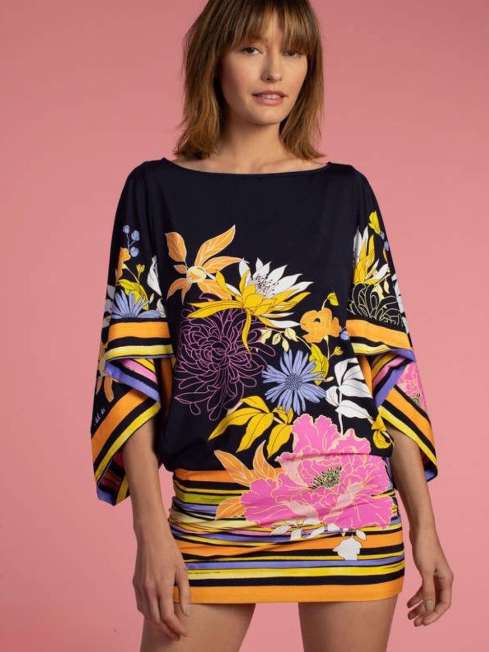 Trina Turk Navy Tunic with Pink & Yellow Floral Print